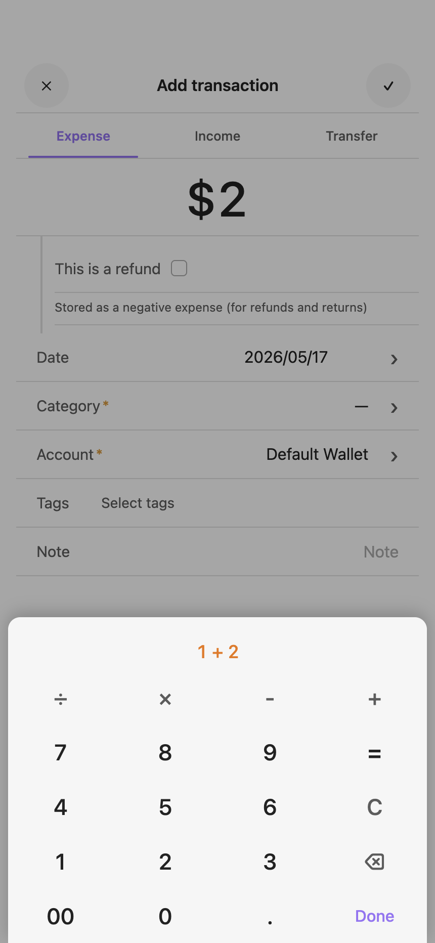 Mobile calculator sheet