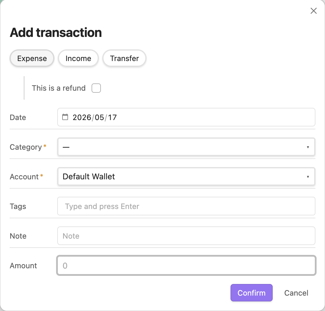 Add transaction form